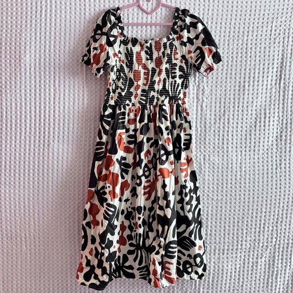 Monoprix puff sleeve abstract print maxi dress size US12 - Picture 1 of 4